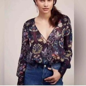 Free People Intimately Must Have Been Love Sheer Floral Long Sleeve Bodysuit L